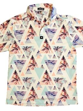 Bad Birdie Cali Polo Golf Shirt Men's M White Palms Beach Triangle Geometric